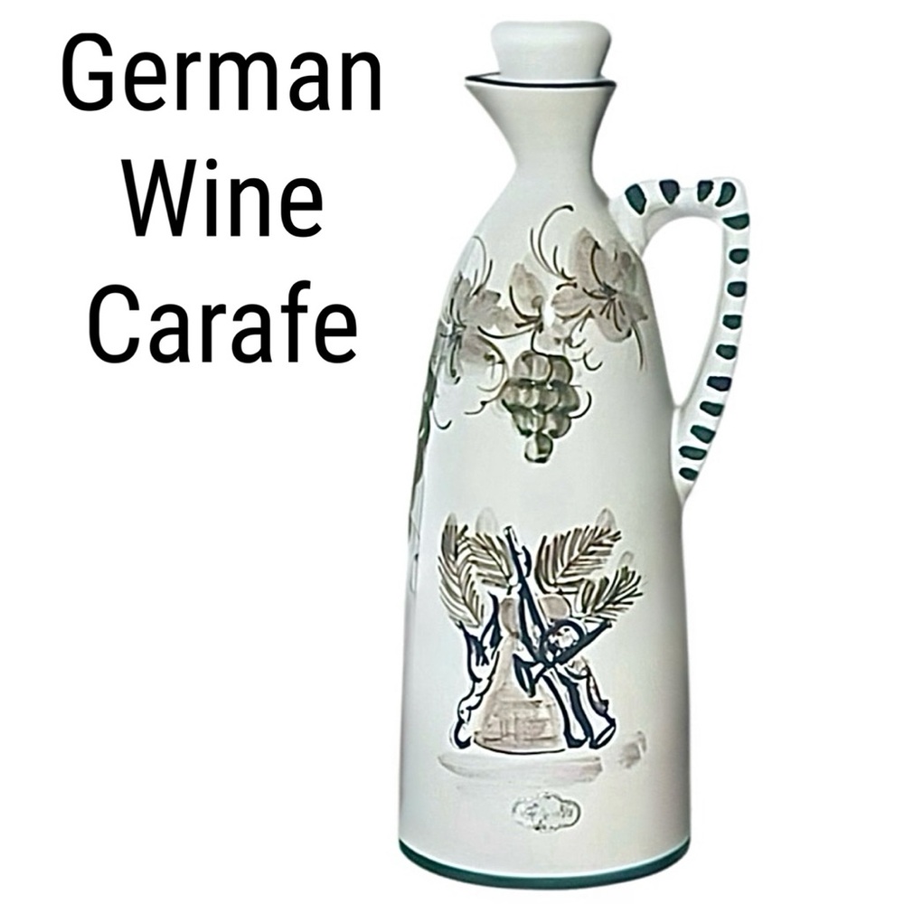 Vintage German Hand Painted Ceramic Wine Carafe